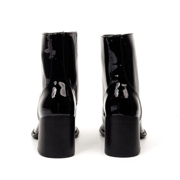Open Edit Women Chloe Faux Patent Leather Retro Square Toe Ankle Boots sz 11 - Picture 3 of 7